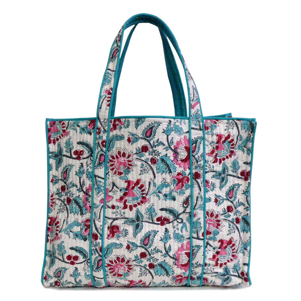 QUILTED BLOCK PRINTET COTTON SHOPPER