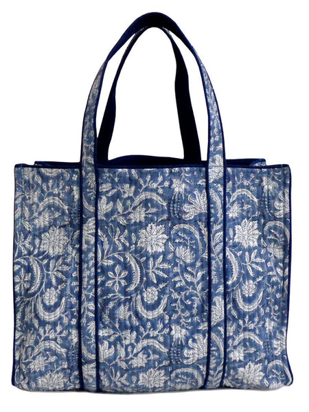 QUILTED BLOCK PRINTET SHOPPER TOTE i wild flower