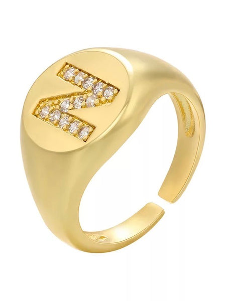 INITIAL LETTER SIGNET AJUSTABLE RING, N