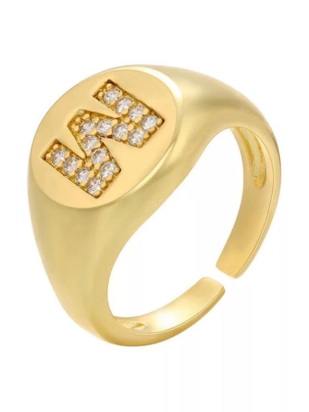 INITIAL LETTER SIGNET AJUSTABLE RING, W