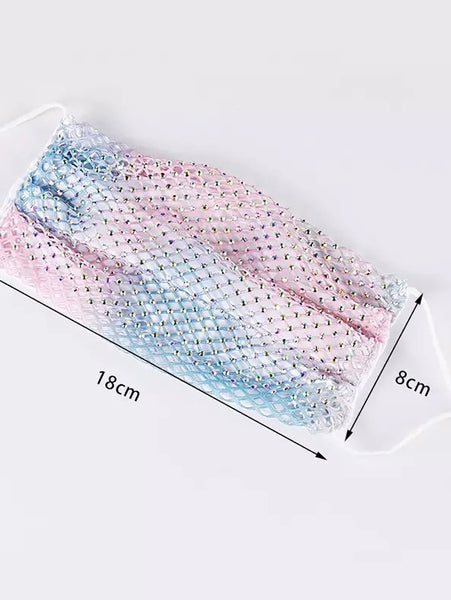 CRYSTAL FISHNET MASK  LIGHT BLUE / SILVER