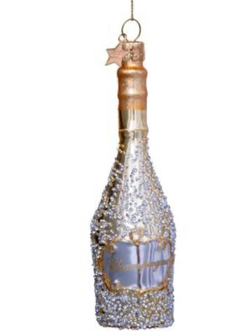 Ornament gold champagne bottle w/diamonds H16cm