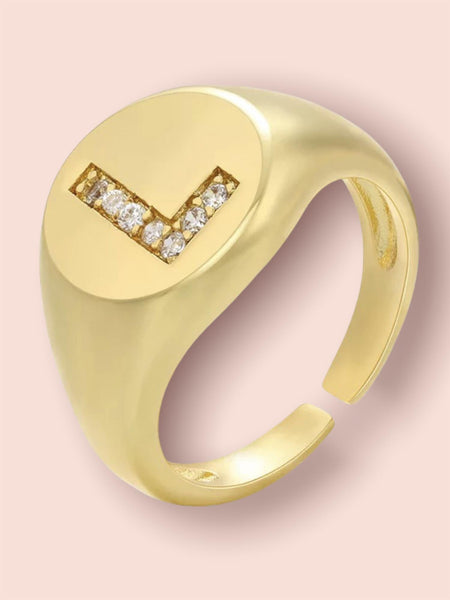 INITIAL LETTER SIGNET AJUSTABLE RING, L