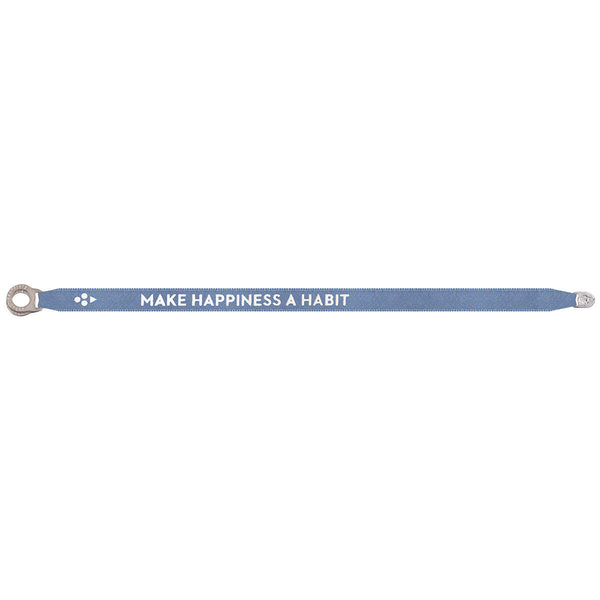 MAKE HAPINESS A HABIT   satin fabric bracelet, BLUE