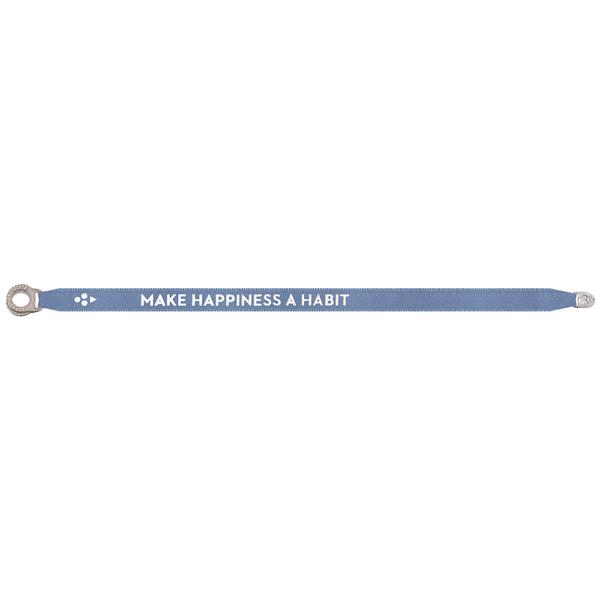 MAKE HAPINESS A HABIT   satin fabric bracelet, BLUE
