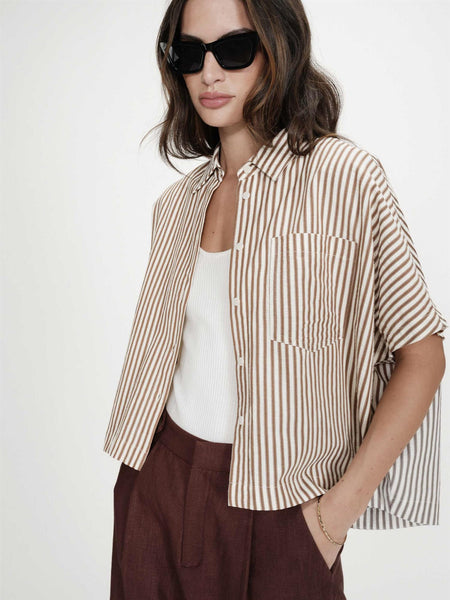 VERCIA WIDE STRIPED SHIRT,  MOCHA