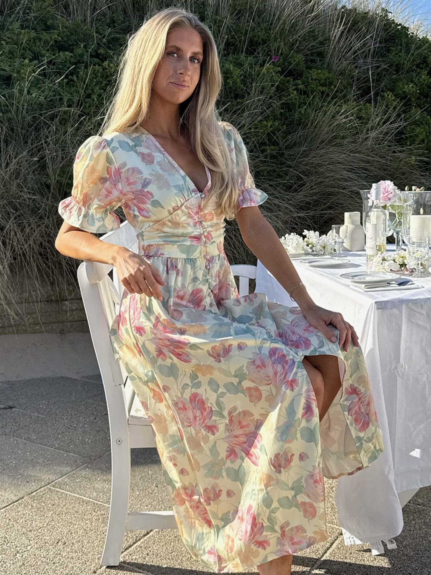 ADELIC LONG SS DRESS - PASTEL GARDEN