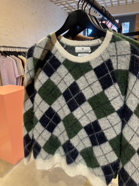 FIONA Argyle strikkegenser, Navy/Ivy Green