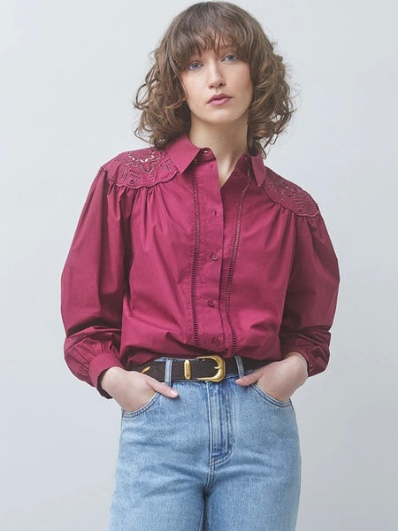 LUCKY Embroidered cotton blouse, BOURGOGNE