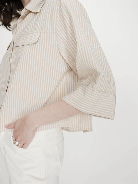 VOICE STRPED SHIRT, SABLE / SAND