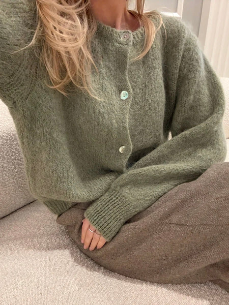 IDAIC CARDIGAN i ullblanding - OLIVE