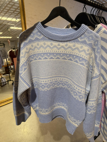 STIRLING strikket ullgenser, Lt Blue/Offwhite