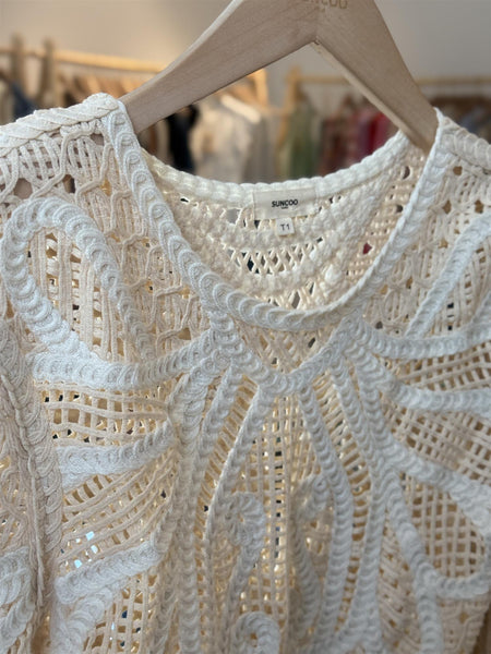 Paelini Two-tone crochet jumper, CREME