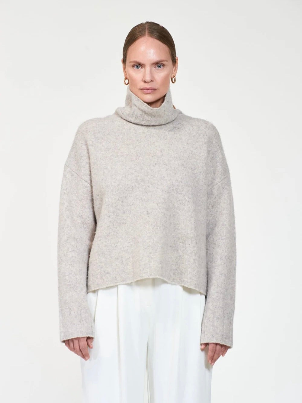 BALE HØYHALSET GENSER, LIGHT GREIGE MELANGE