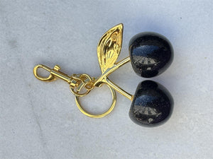 BLACK / GOLD SWEET CHERRY  KEY CHAIN BAG PENDANT,