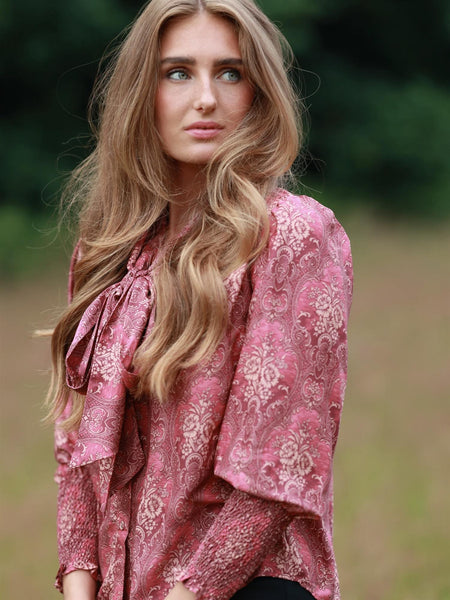 Ginny Bow Blouse  - Pink Wallpaper