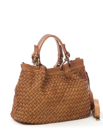 LARA  LEATHER BAG, COGNAC