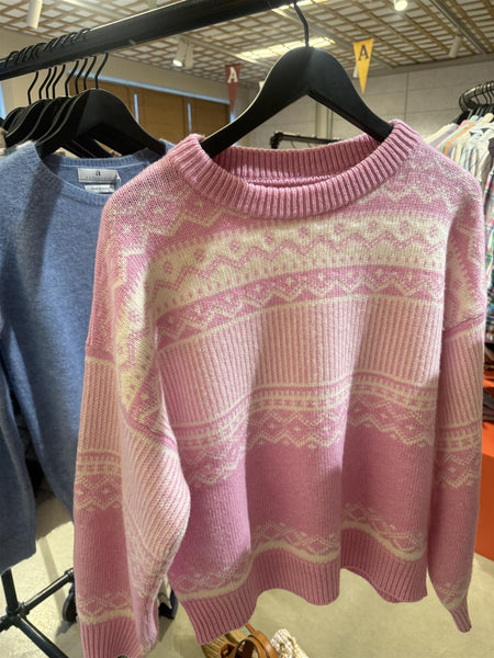 STIRLING strikket ullgenser, Lt Pink/Offwhite