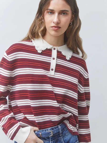 PREGO Striped polo jumper, BOURGOGNE