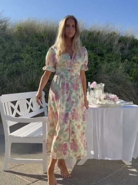 ADELIC LONG SS DRESS - PASTEL GARDEN