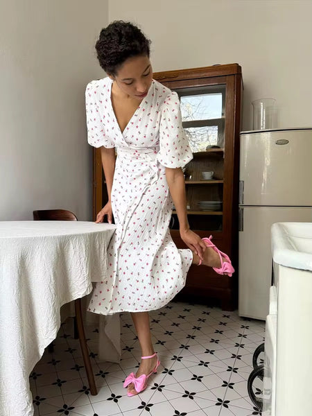 WRAP ME DRESS, PINK FLOWERS