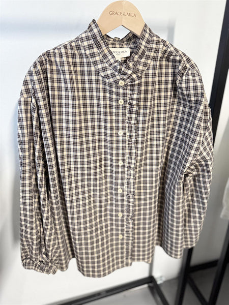 ADELIE rutete bluse, LATTE