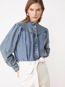 WOVEN BLOUSE LAURA,  JEANS CLAIR