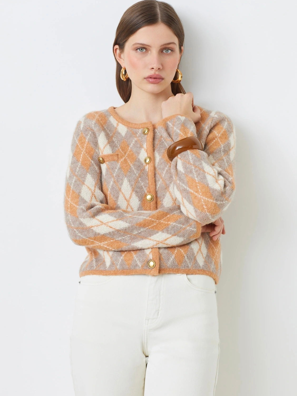 Guilain Buttoned jacquard cardigan, CAMEL