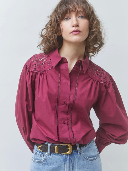 LUCKY Embroidered cotton blouse, BOURGOGNE