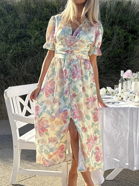 ADELIC LONG SS DRESS - PASTEL GARDEN