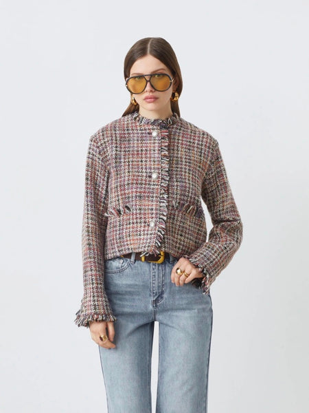 DAISY KORT TWEED JAKKE, rouge