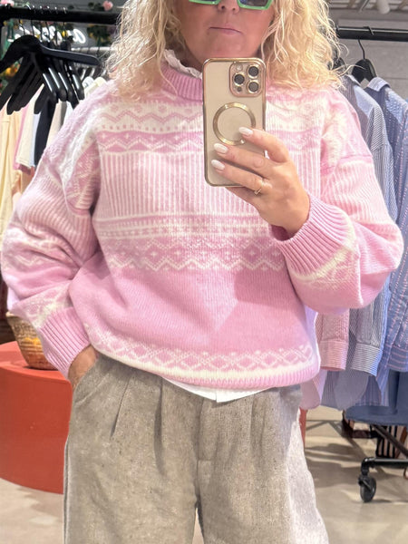 STIRLING strikket ullgenser, Lt Pink/Offwhite