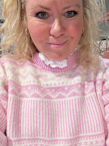 STIRLING strikket ullgenser, Lt Pink/Offwhite