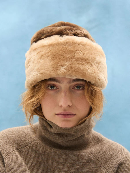 Dora Shearling Hat, Emperador Brown