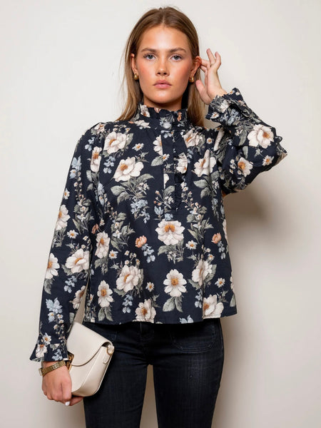ELLA BLOUSE ANTIQUE,  BLACK POPLIN
