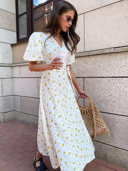 WRAP ME DRESS, PINK FLOWERS