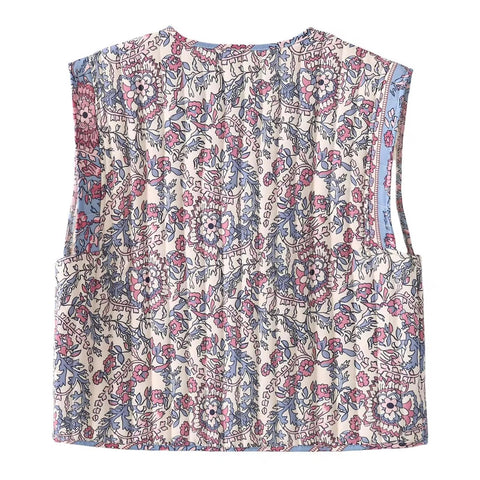 QUILTRED BOHO VEST , BLUE