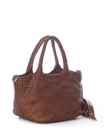 BIG TEODORA LEATHER BAG, COGNAC