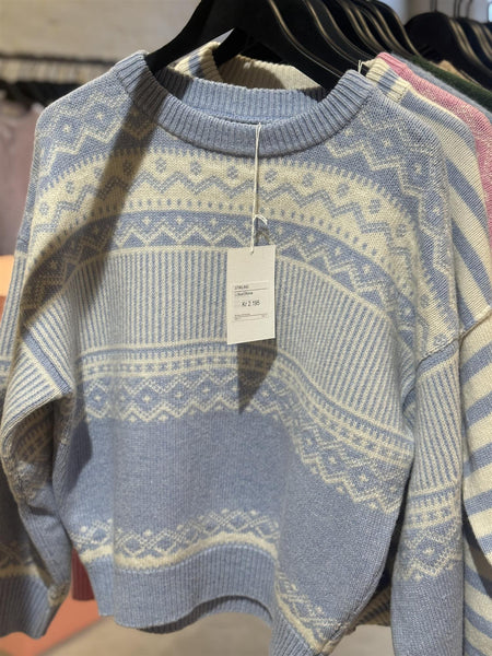 STIRLING strikket ullgenser, Lt Blue/Offwhite