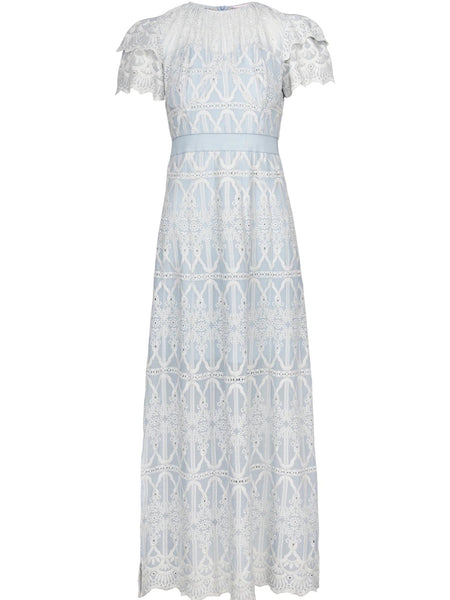 PHILINE MAXI DRESS BLUE EMBROIDERY