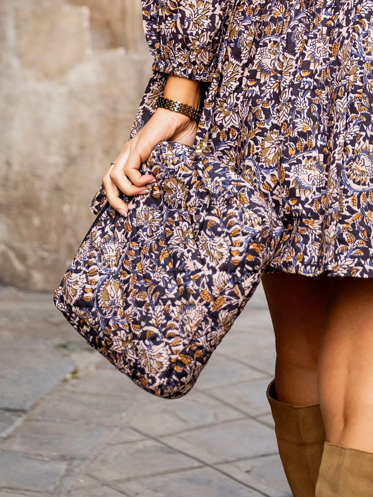 MINI TOTE BAG , BURNT BLOCKPRINT