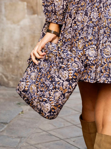 MINI TOTE BAG , BURNT BLOCKPRINT