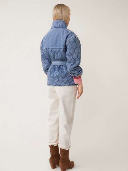 Eric oversized quilted jakke i denim i BLEU JEANS