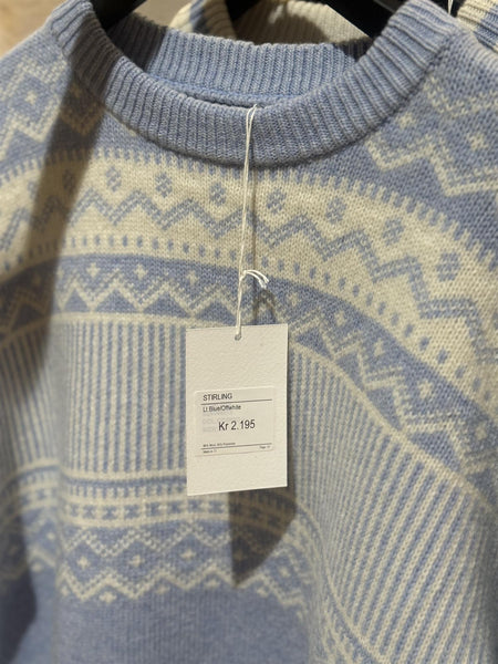 STIRLING strikket ullgenser, Lt Blue/Offwhite