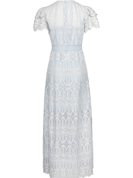 PHILINE MAXI DRESS BLUE EMBROIDERY