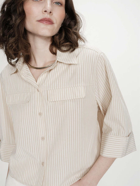 VOICE STRPED SHIRT, SABLE / SAND