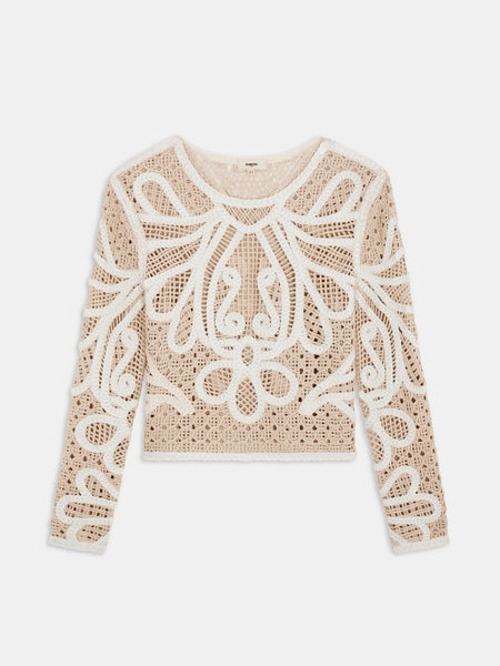Paelini Two-tone crochet jumper, CREME