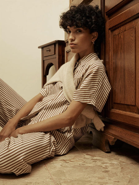 VERCIA WIDE STRIPED SHIRT,  MOCHA