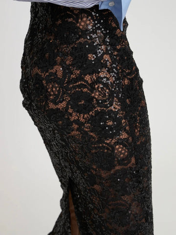 Delicate lace pencil skirt, BLACK