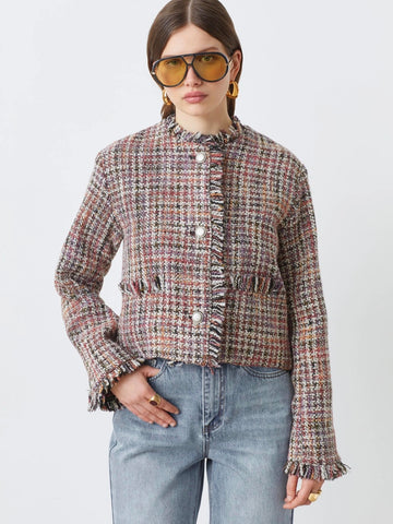 DAISY KORT TWEED JAKKE, rouge